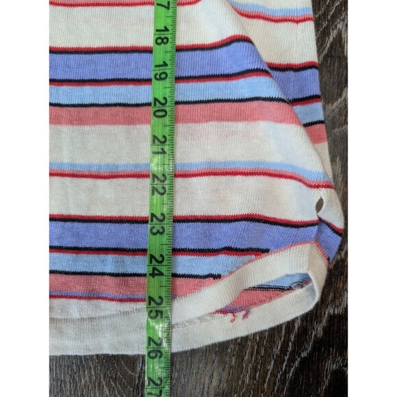 Talbots Womans Linen Blend Split Neck Sweater Striped Ivory Sz Small Coastal 141 - Picture 8 of 9